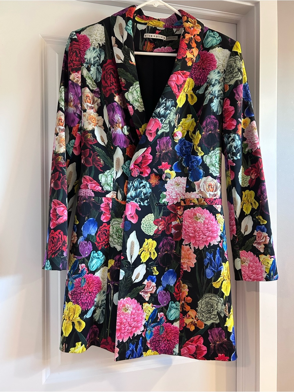 Alice + Olivia Black Floral Longline Blazer Jacket Dress